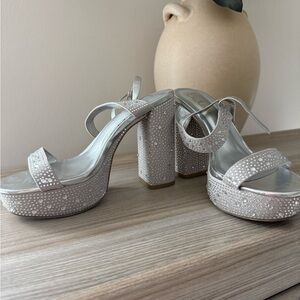 Lulus Silver Sparkly Platform Heels